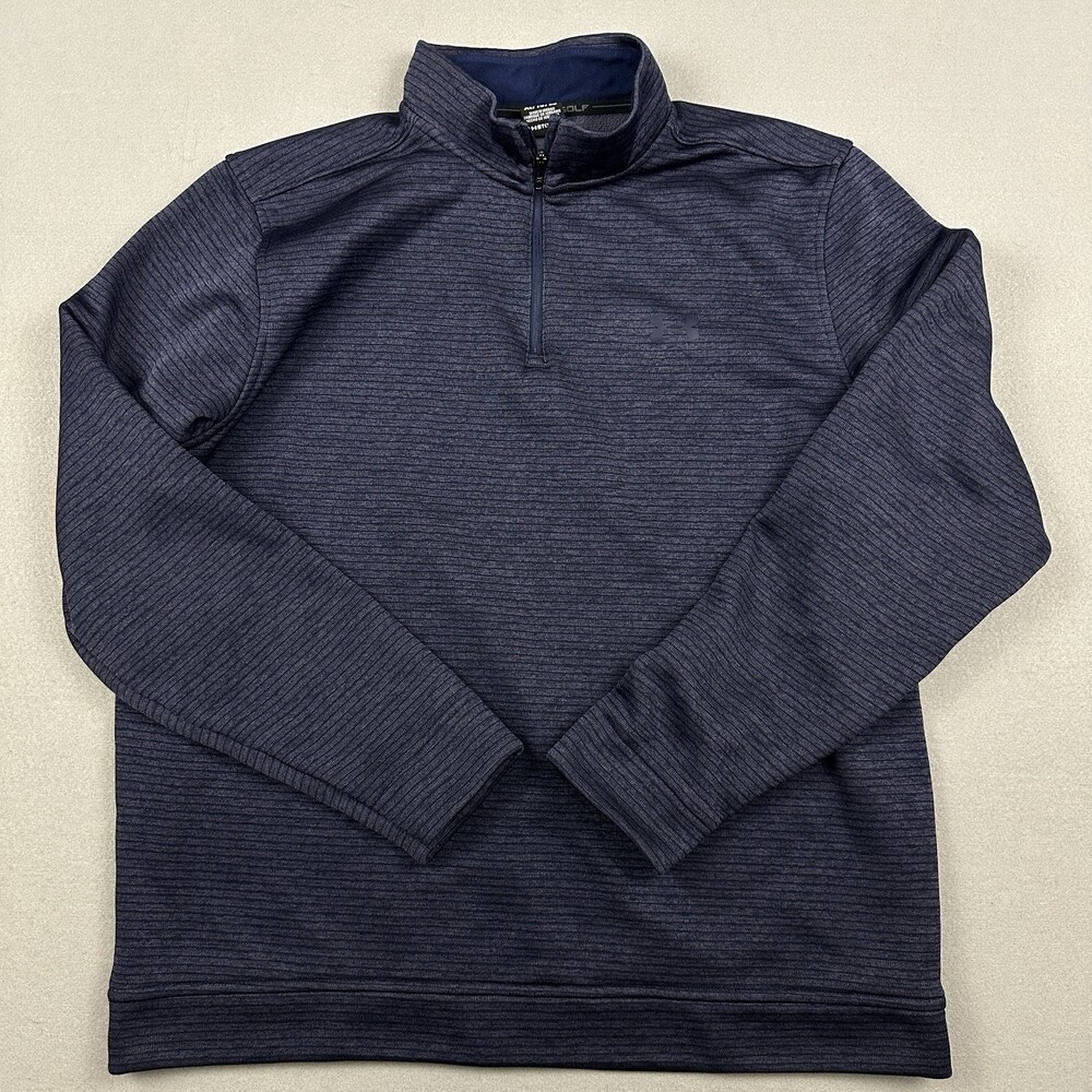Under Armour Sweater Men Extra Large Blue Stripe Storm Golf 1/4 Zip Pullover XL